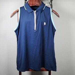 Peter Millar Golf/Tennis Polo Sleeveless Zip Neck Pink Trim Embroidered Logo Med